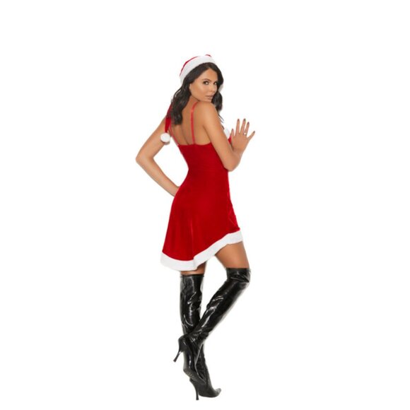 Santa 2-Piece Velvet Mini Dress Costume with Hat - Picture 2 of 6